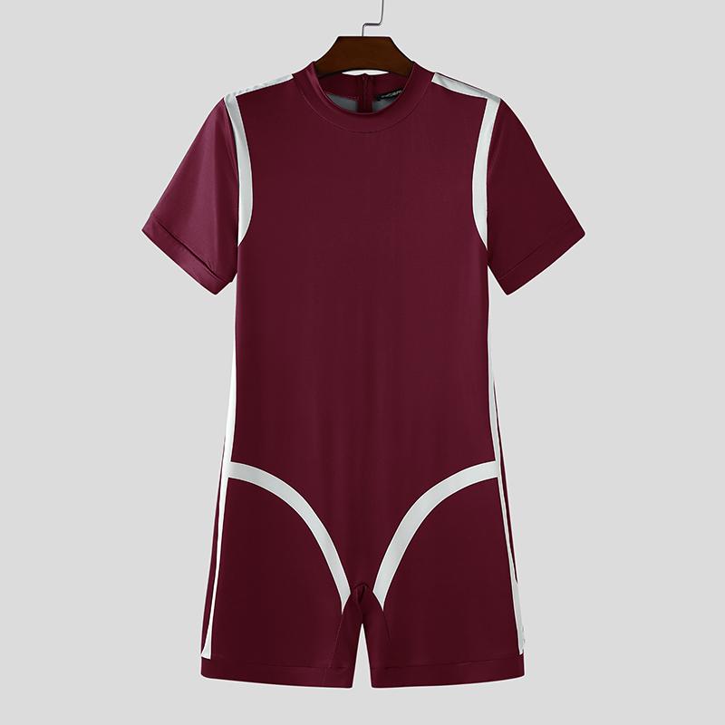 

Мужские пижамы с коротким рукавом, облегающие, с контрастной строчкой, комбинезоны, ромперы, боди, нижнее белье M вино красного