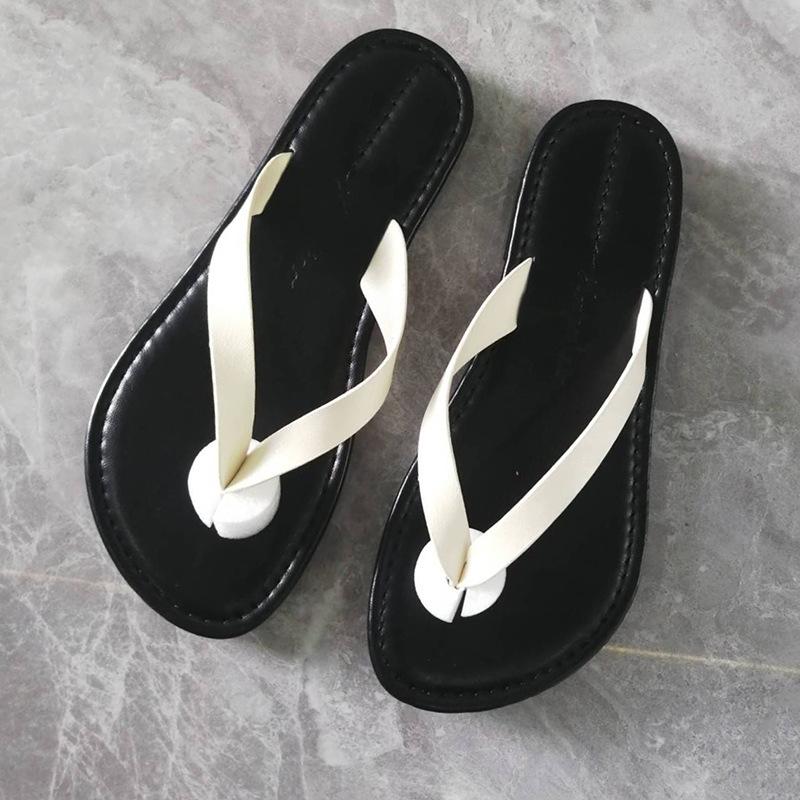 Genuine Leather Flip Flops Women s Flat Slippers Summer Outside Flat Bottomed The Beach Simple Clip on Toe Sandals Ladies 35
