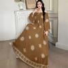 Fattened extra large size floral long-sleeved dress 100kg fat girl long dress one-word shoulder loose maternity dress