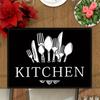4PC Kitchen Placemats, Rectangular Polyester Table Mats, Home & Cafe Decor, Simple Black and White Utensil Print