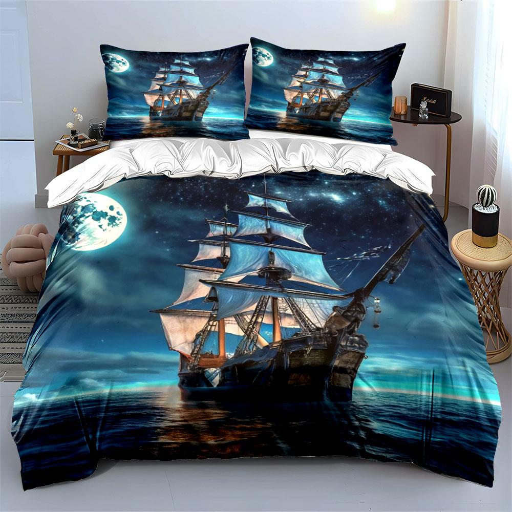 Pirate Ship Theme Art Set Multiple Sizes Kid'S And Adults' Bedroom Exquisite 3Pc Bedding Set, Gift