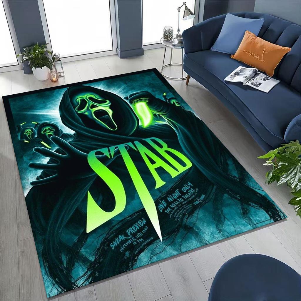 Horror Characters S-Scream Ghost Face Rug for Bedroom Living Room Sofa Home Doormat Decor, Large Kids Play Non-slip Floor Mat