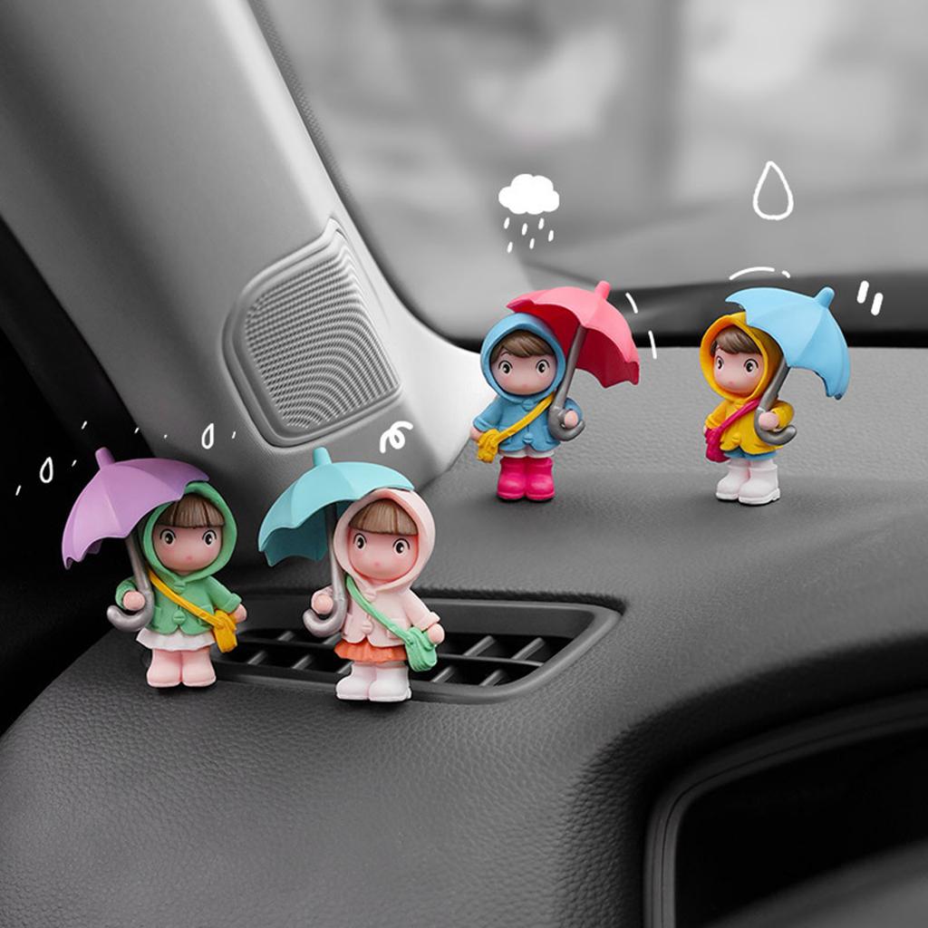 Set of 4 Cartoon Umbrella Girl Car Dashboard Decor Resin Sculpture Ornament For Auto Interior Decoration And Gift Giving