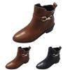 Mode Damen Leder Quadratische Absätze Reißverschluss Uni Kurze Stiefeletten Runde Zehenschuhe Stiefel Damen Stiefeletten