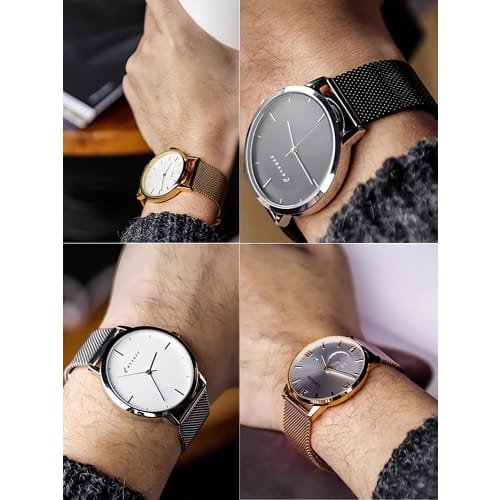 YFS Watch Strap with Watch Hands, Stainless Steel, Metal, Replacement Strap with Adjuster, Mesh Milanese Strap, Push-Button Buckle, Polished Finish, 1