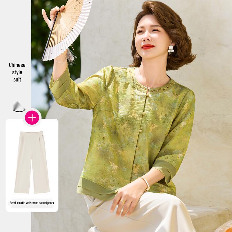 Women s New Chinese Style Summer Two-Piece Set 4XL
