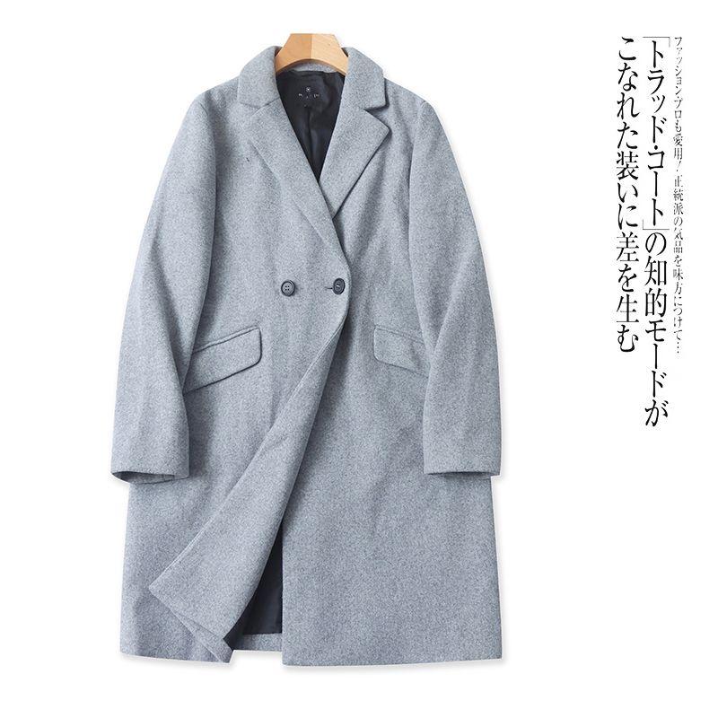 

Export Fashion Women s Woolen Coat Fall and Winter New Arrival Lapel Double Breasted Loose Temperament Mid Length Long Length Woolen Outwear Gray 34 yards