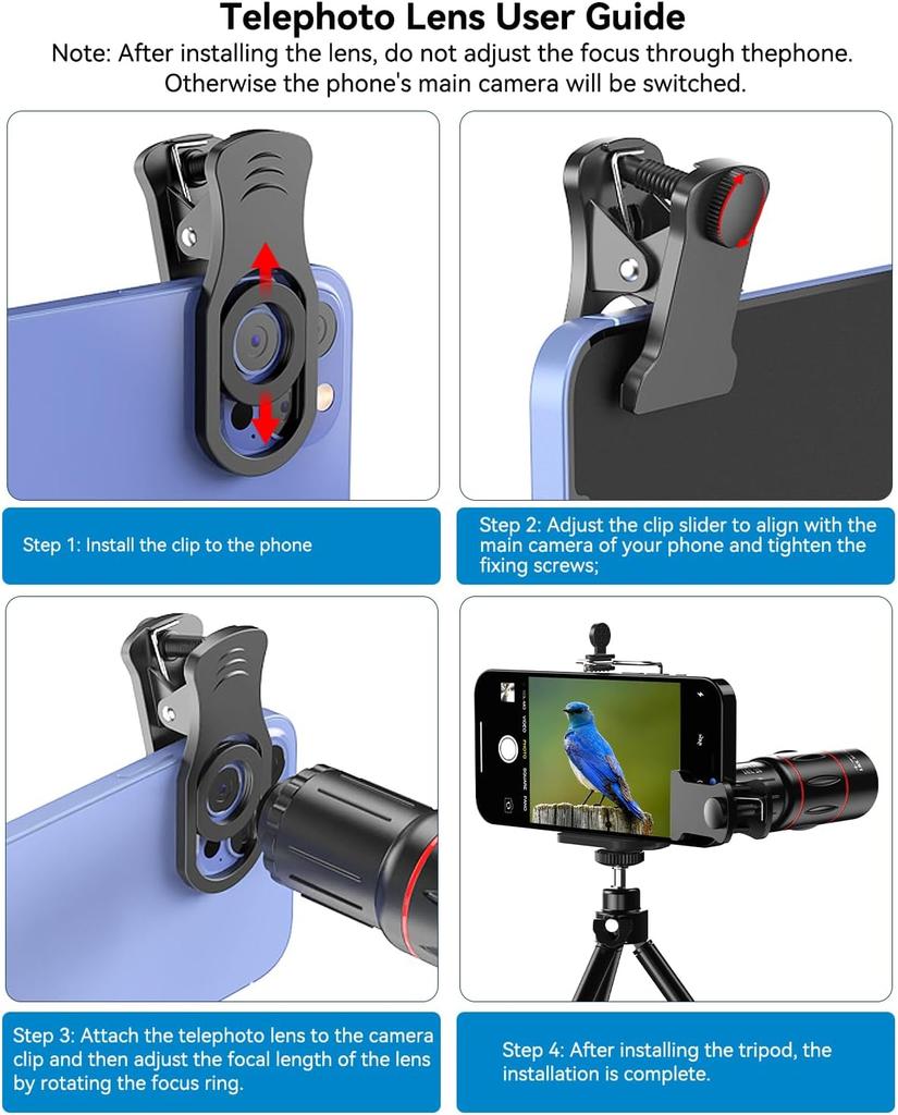 18x Telephoto Lens, High-Definition Telephoto Mobile Phone Lens And Tripod, Bak4 Prism ,Bird Watching, Travel