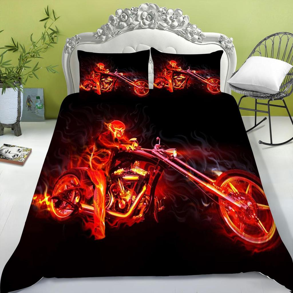 Bedding Set New Bed Cover 3D Skull Head Scary Print Family Bedroom Full Size Quilt Cover and Pillowcase Microfiber