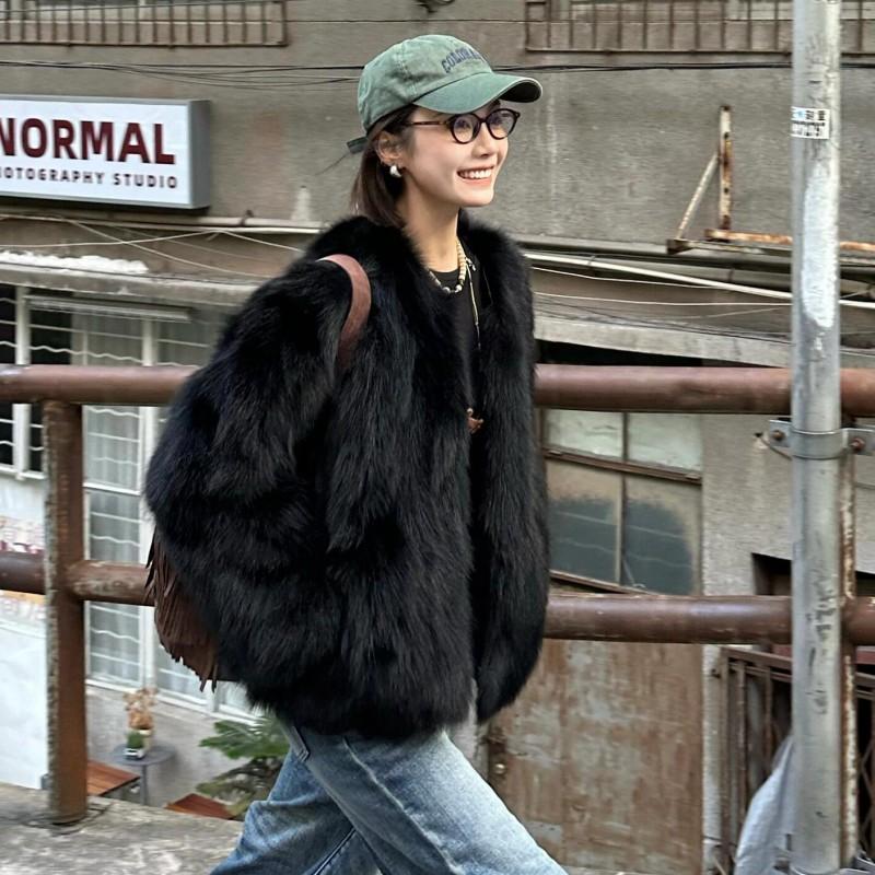 

Зимняя куртка Fox Fur Grass Женская повседневная универсальная черная экологически чистая шуба XS чёрный