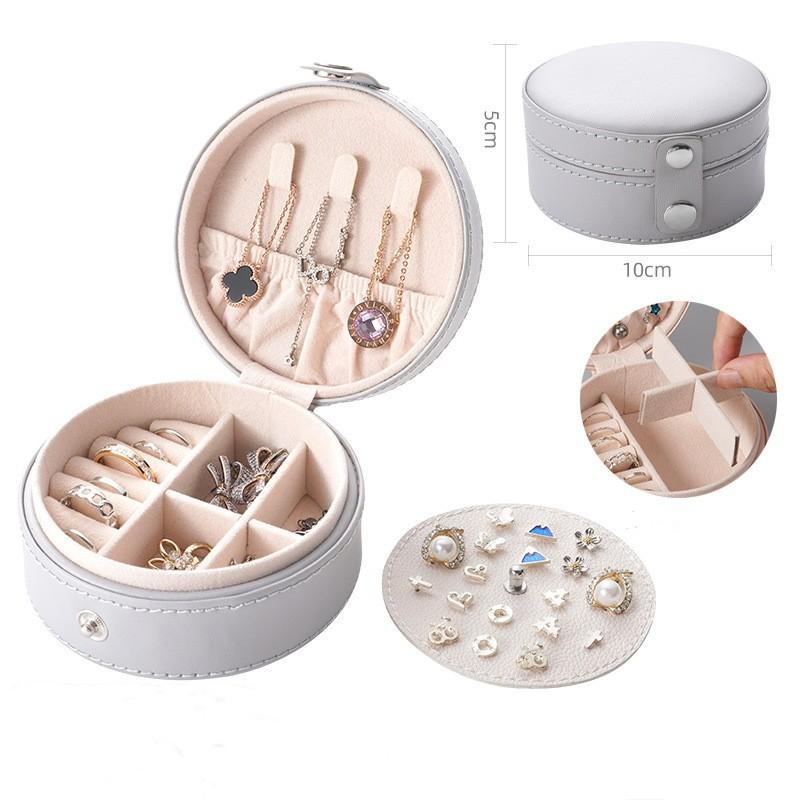 

Detachable Partition Box Protective Portable Jewelry Box Earring Storage Case Portable Round Jewelry Organizer For Business S серый