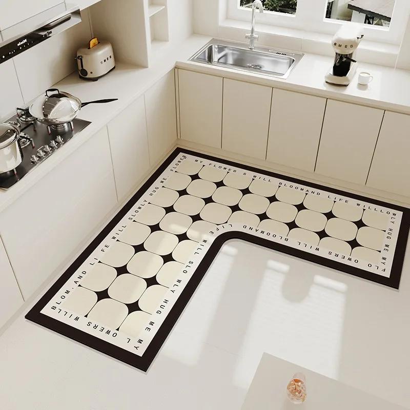 Carpet for Kitchen Pvc Floor Mat L-shaped Rug Soft Diatom Mud Absorbent Foot Mats Non-slip Water-absorbent Home Decoration