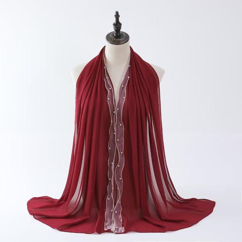 Hot-selling New Beaded Pearl Chiffon Yarn Popular Thin Breathable Sunscreen Shawl Scarf Women