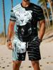 Herren Sommer Freizeit Sportbekleidungsset mit atmungsaktivem Rundhals-T-Shirt und Shorts mit Digitaldruck