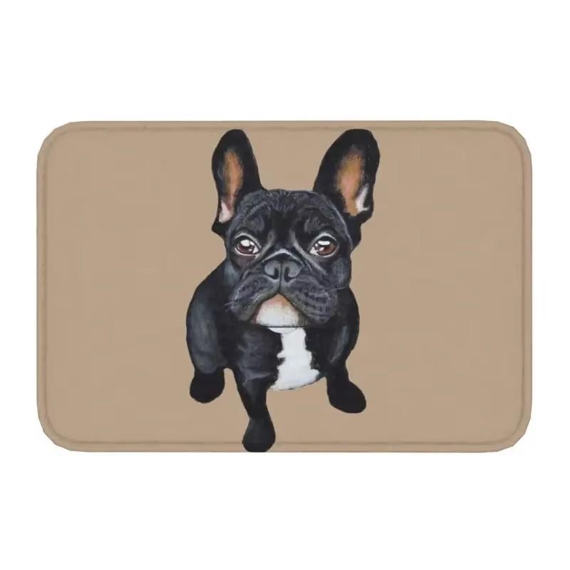1pc French Bulldog Cute Dog Floor Printed Mat, Non-slip Mat, Machine Washable Polyester Fabric, Suitable for Bedroom Living Room