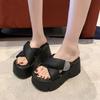 Mode 2025 Sommer Neue Mode Coole Schleppende Damen Kreuzband Dicksohlige Koreanische Version von Lässigen Coolen Slippern Höhenerhöhung 8 CM