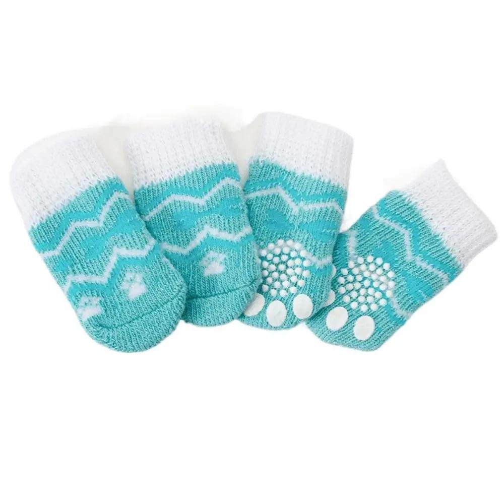 4Pcs Pet Cat Dog Floor Anti-slip Socks Autumn Winter Warm Soft Wool Socks Pet Kitten Puppy Anti-freeze Feet Paw Protector Socks