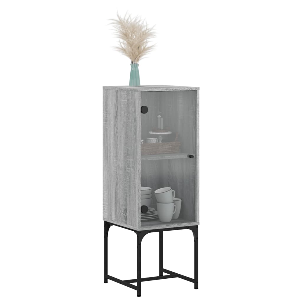 Side Cabinet with Glass Door Grey Sonoma 35x37x100 Cm