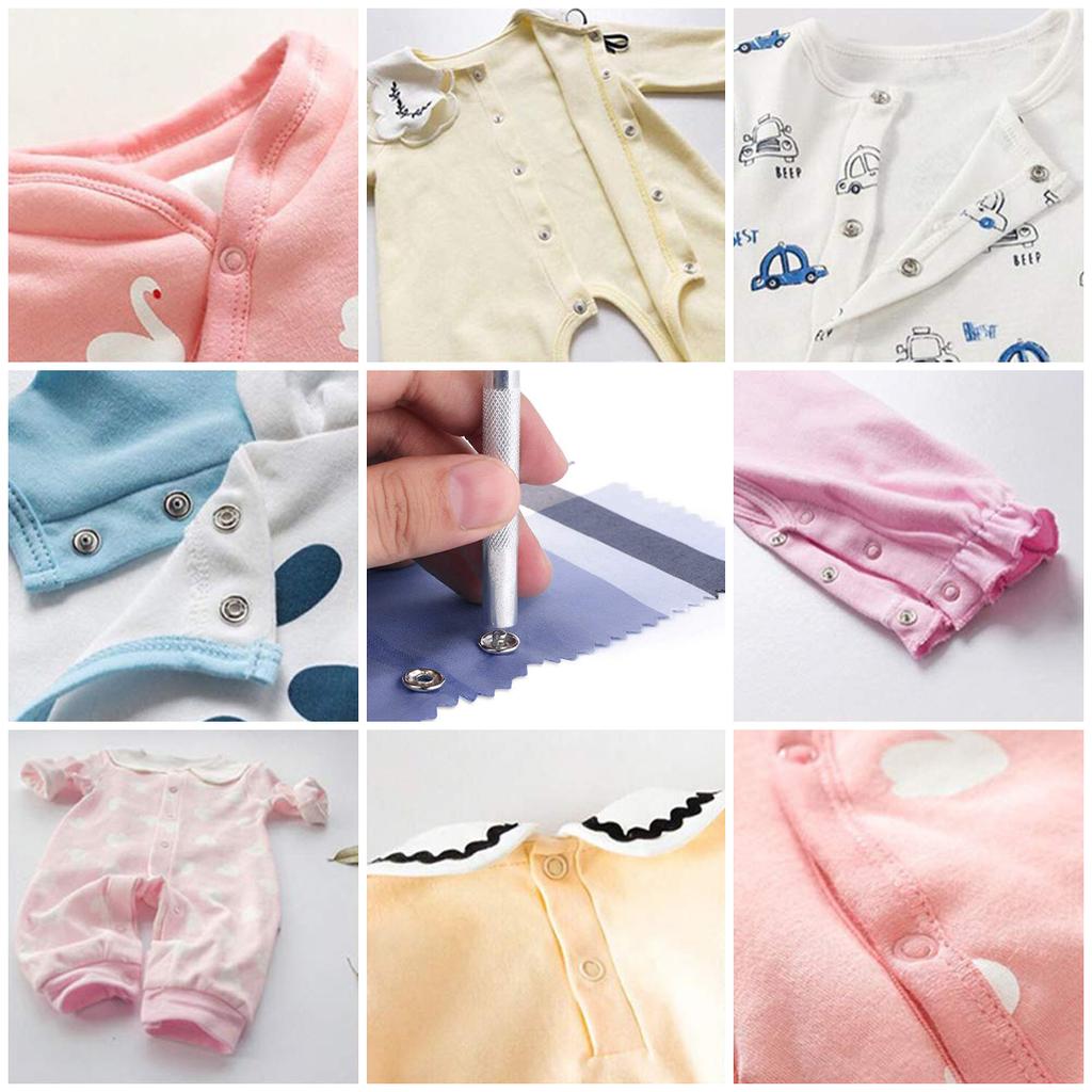 100 Sets 10 Colors Snap Fasteners Kit Metal Hollow and Solid Five Claw Buckle Set with Hand Pressure Pliers Tool DIY Sewing