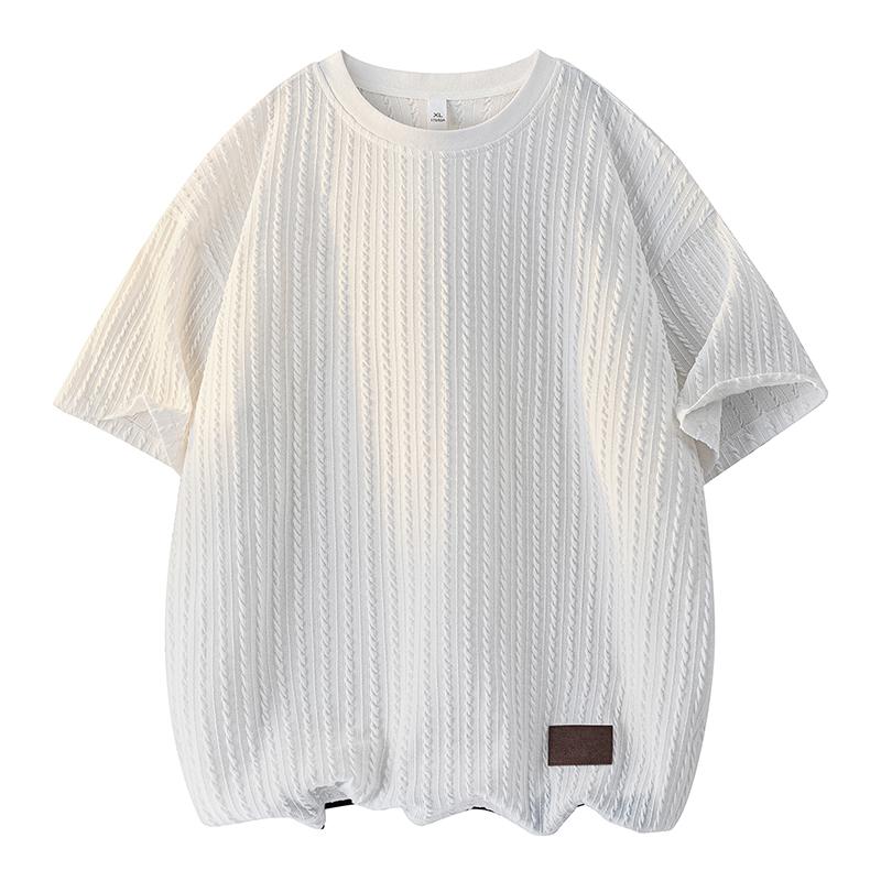 

Summer short-sleeved T-shirt men s jacquard loose casual versatile top XL білий