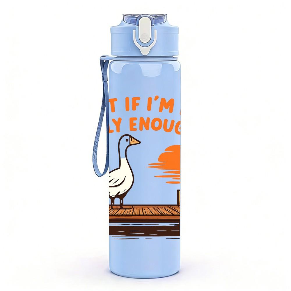 1PC Silliness Goose Letter Print 750ml Color Plastic Sports Water Bottle Leakproof Flip Straw Lid Suitable for Sports Office Home Use