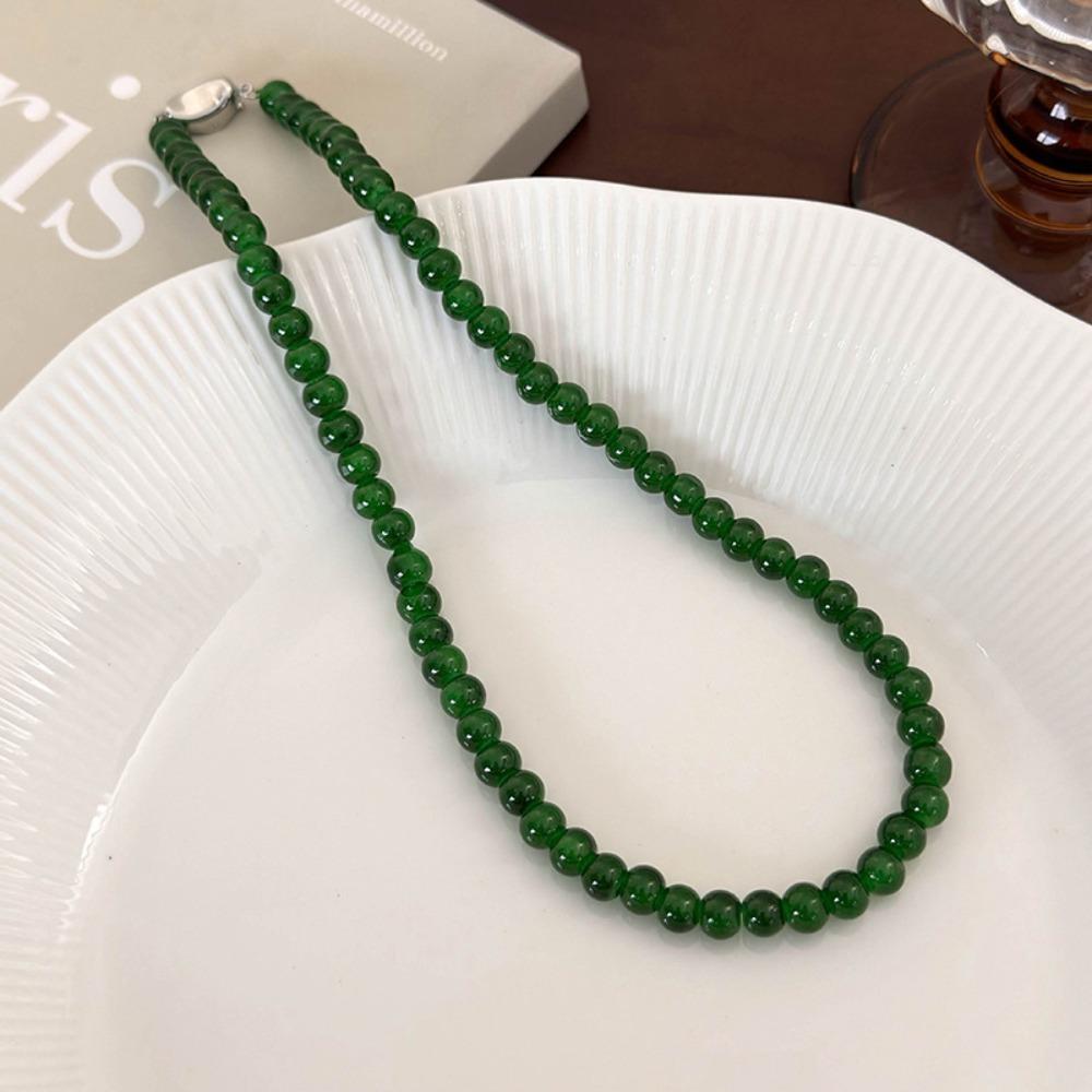 Glas Grüne Perlen Halskette 4 6 8 10mm Schlüsselbein Kette Neue Choker Halskette Damen