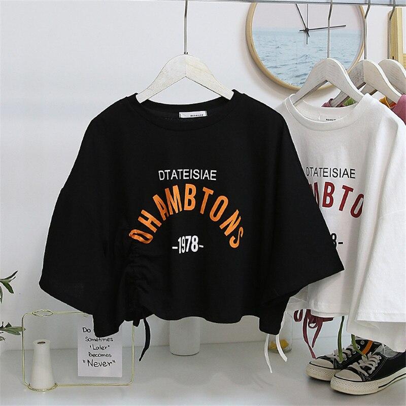 Drawstring Ruched Short Sleeve Tank Tops Tee Women Printing Casual Fashion Crop Top Ladies High Street Tank top Summer Cloth