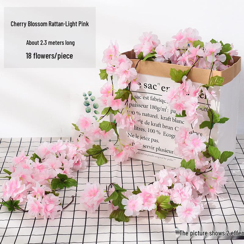 Künstliche Kirschblütenranke - Seidenblume mit 45 Rosenknospen zur Decken- oder Wandhängedekoration