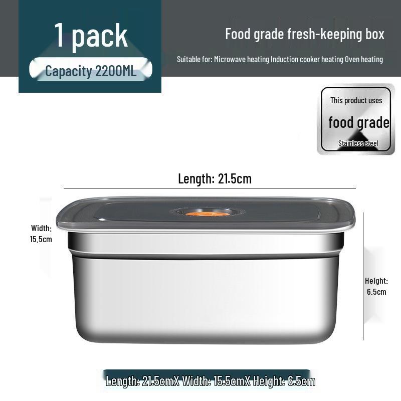 Stainless Steel Food Storage Box with Lid - Square Tray Lunch Container for Office Workers