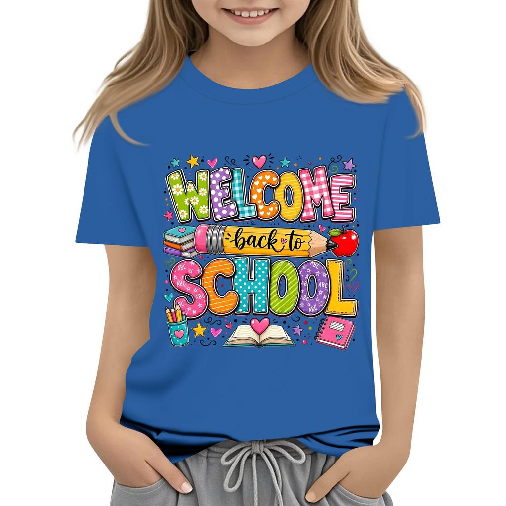 Children's Casual and Fashionable Round-Neck Printed Short-Sleeve Top for Back-to-School
