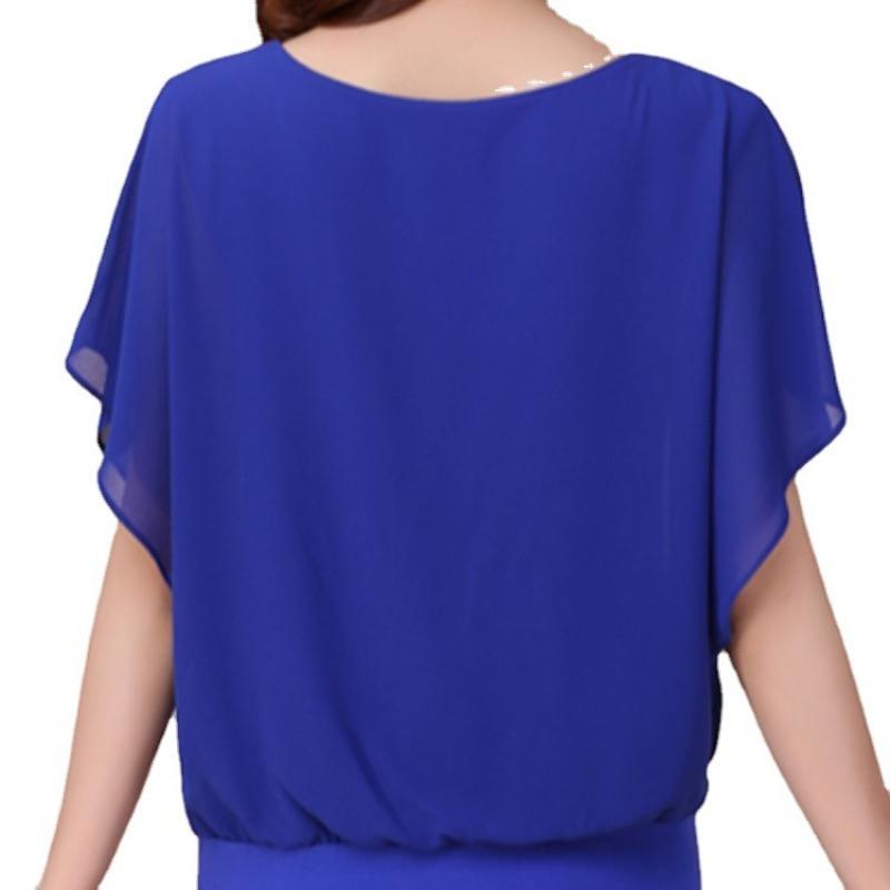 Summer new fashion women's short-sleeved T-shirt, large-size women's thin bat-sleeved chiffon shirt loose top
