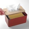 Desktop Tissue Box Rectangular Plastic Tissue   Box Cover with Wooden Lid for Home