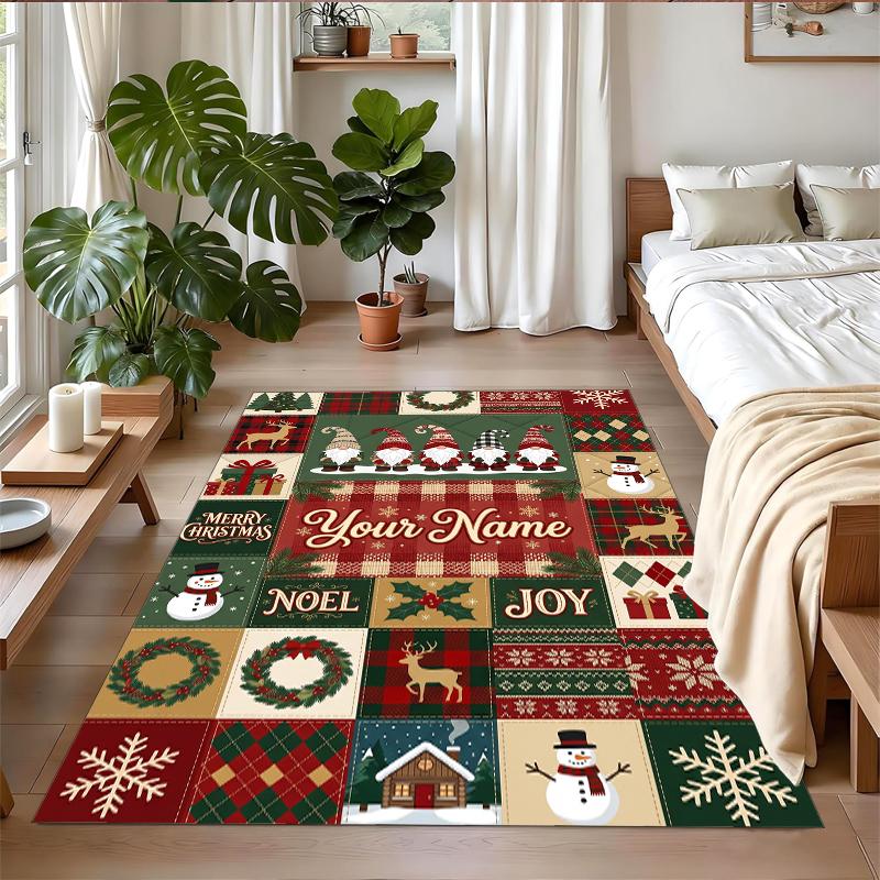 Christmas Custom Name Printed Square Area Rug Soft Non Slip Floor Carpet For Bedroom Holiday Gift