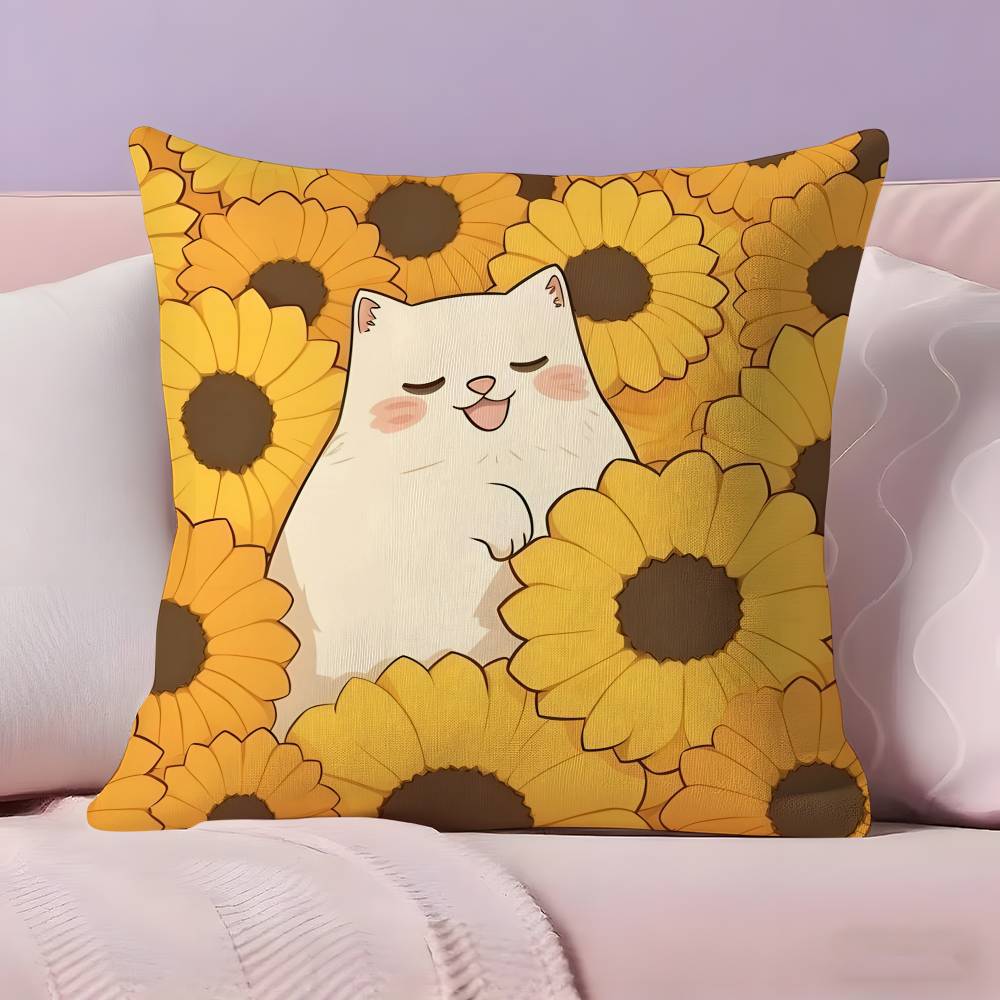 Cat in the flowers aesthetic Pillow Case  Ultra Soft Skin Friendly Fabric Cloud Like Comfort & Concealed Zipper
