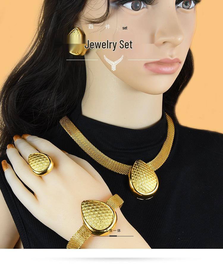 24K Dubai Gold Bridal Jewelry Set: Necklace, Bracelet, Earrings, Ring for African Women