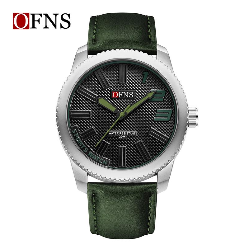 OFNS Men's Ultra-thin Quartz Wristwatch with Rotating Bezel and 3D Markers