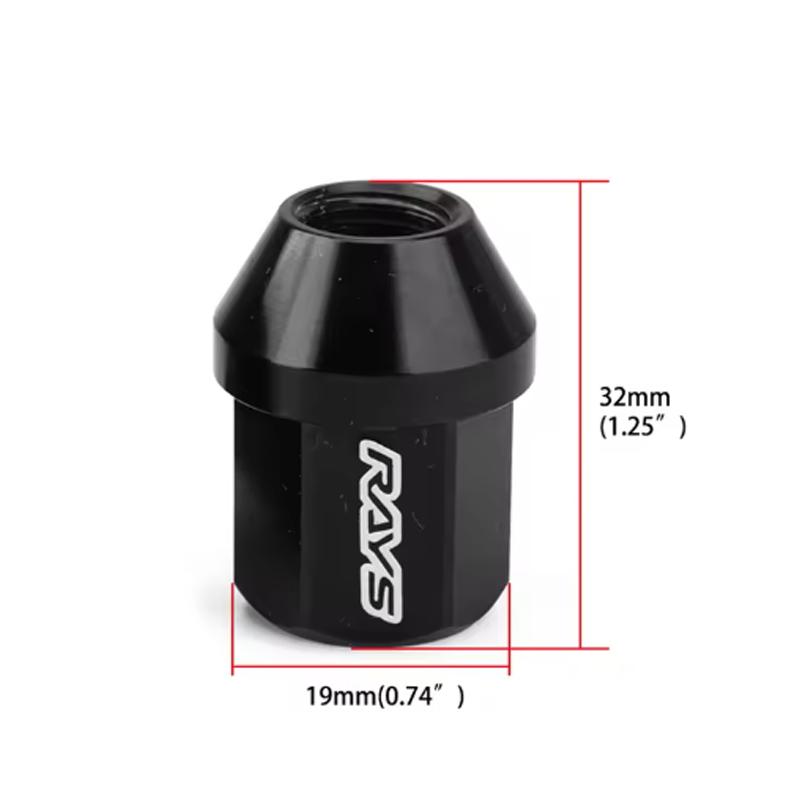 HEX 19mm 20 stuks Aluminium M12x1.5 Wielmoeren 32mm Lengte Racing Wielmoer Racing Gesmeed Stijl Auto Modificatie Rood Zwart Grijs