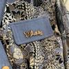 Spring Autumn Women Vintage Print V-neck Denim Patchwork Long Midi Casual Dresses