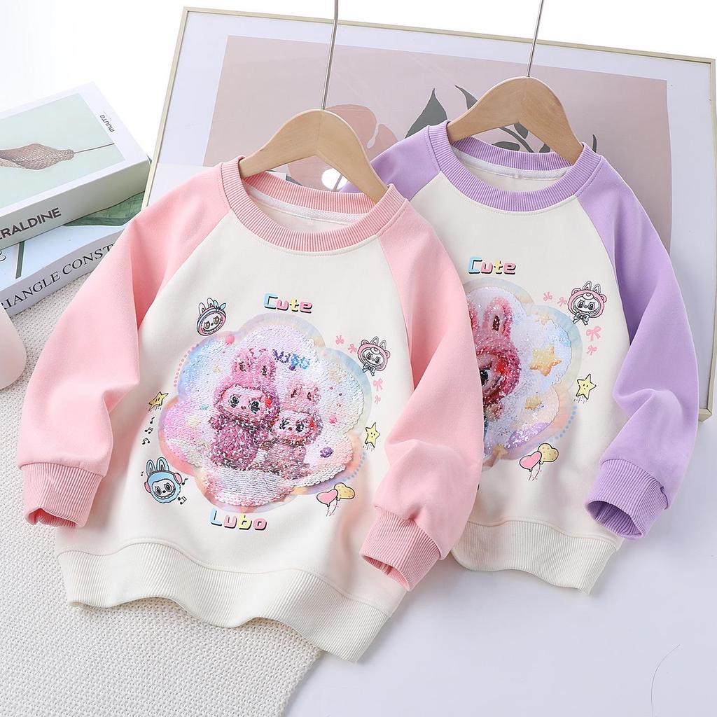 2025 Herbst Mädchen Pailletten Cartoon Sweatshirt - Lässig, Rundhals für Kinder