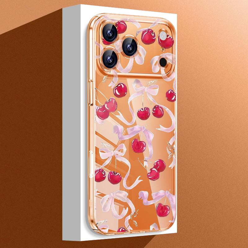 

Чехол с бантами и вишневым узором для iPhone 17 Pro Max Funda iPhone 16 15 14 13 Pro Max 11 Прозрачная тонкая жесткая задняя крышка из ПК iPhone 17 Pro прозрачный