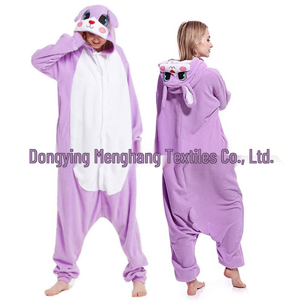 White Rabbit Cartoon Hooded Onesie Pajamas - Long Sleeve for Autumn/Winter, Couples' Home & Performance Wear.