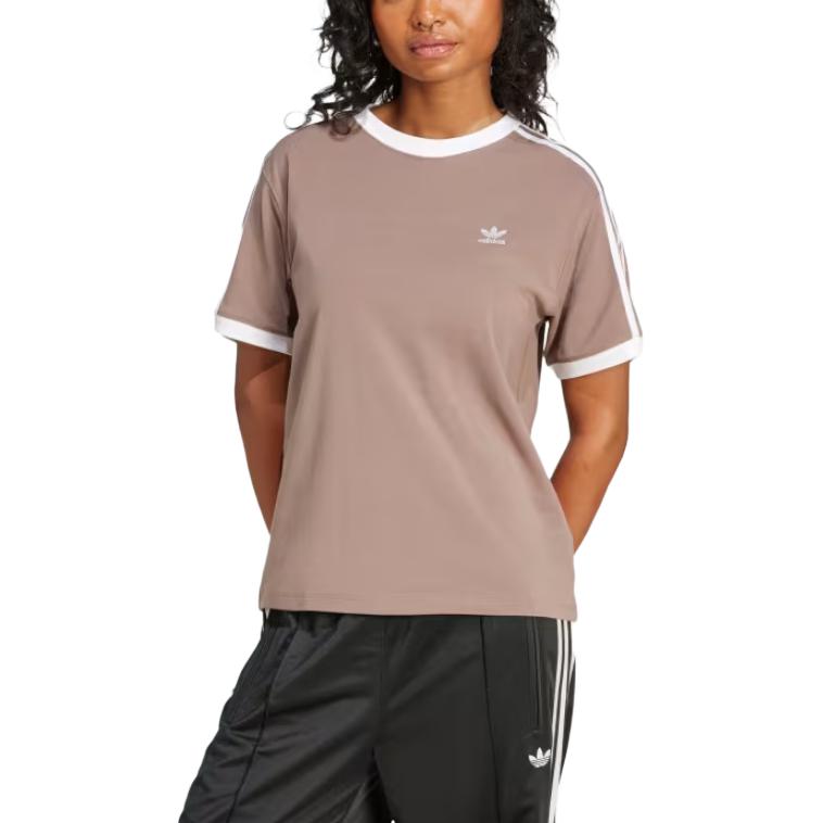 adidas Womens 3-Stripes T-Shirt Trace Brown Women Streetwear JD4570