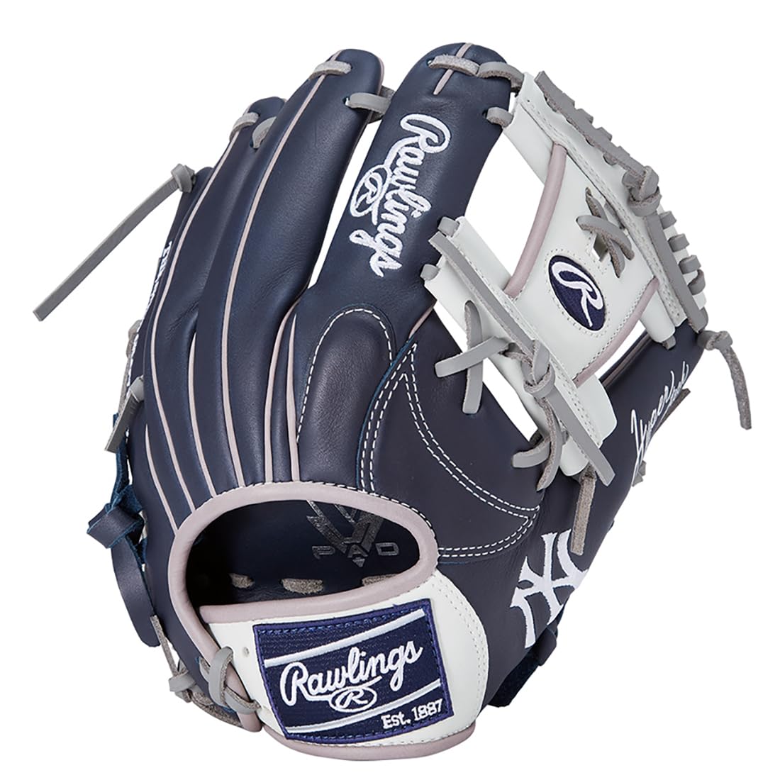 

Rawlings HYPER TECH MLB Team Baseball Glove Yankees Size 11.25 Right-Hand Throw Left Hand Wearing