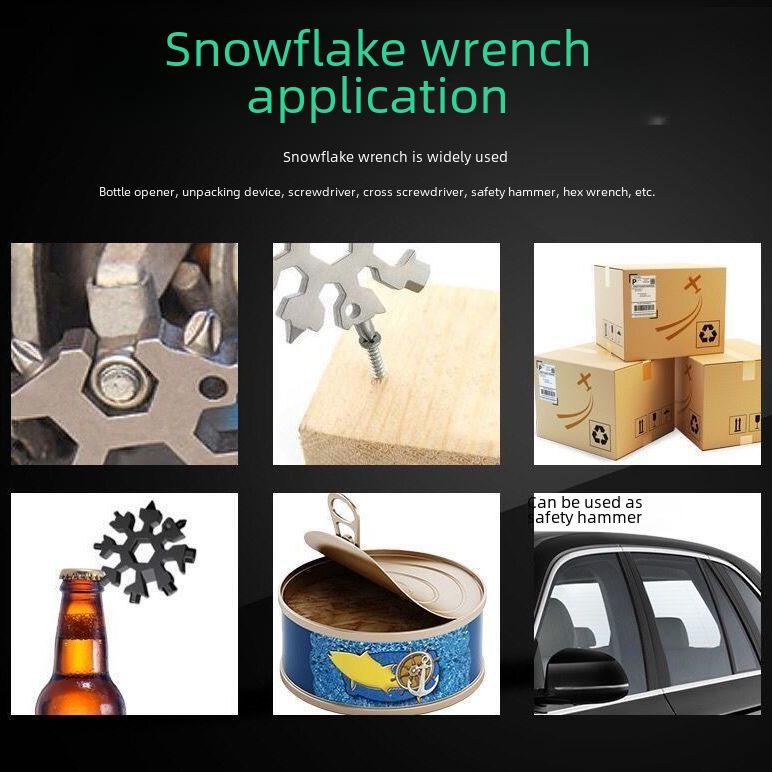 Chiave Multifunzionale a Fiocco di Neve 18-in-1: Utensile in acciaio leggero con caratteristiche ottagonali ed esagonali