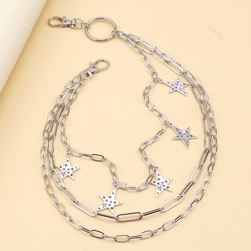 Punk Pants Chain Pentagram Keychains for Men Women Jean Trouser Biker Chains Harajuku Goth Jewelry Gothic Rock Emo Accessories