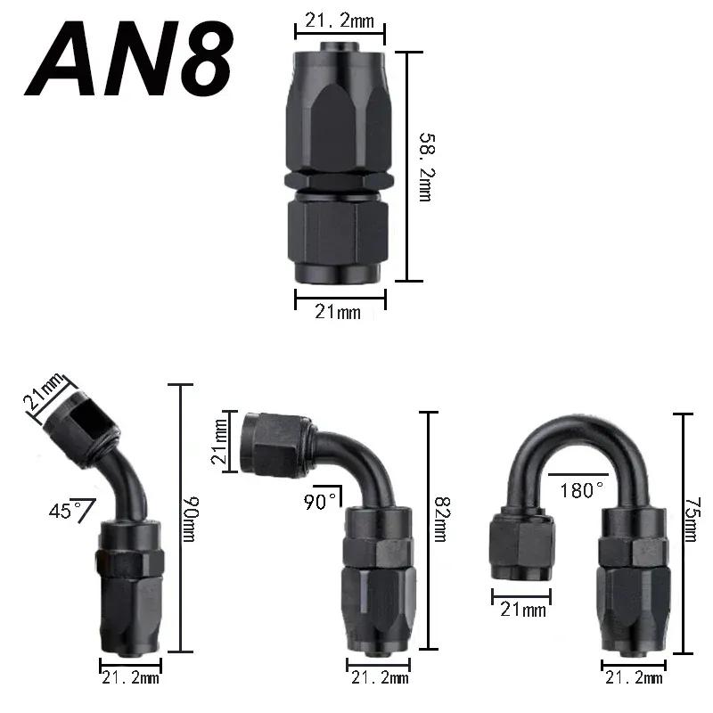 30FT/9M AN6 AN8 Stainless Braided Nylon CPE Oil Fuel Fittings Hose End 0+45+90 Degree Oil Adaptor Kit Black Oil Fuel Hose Line