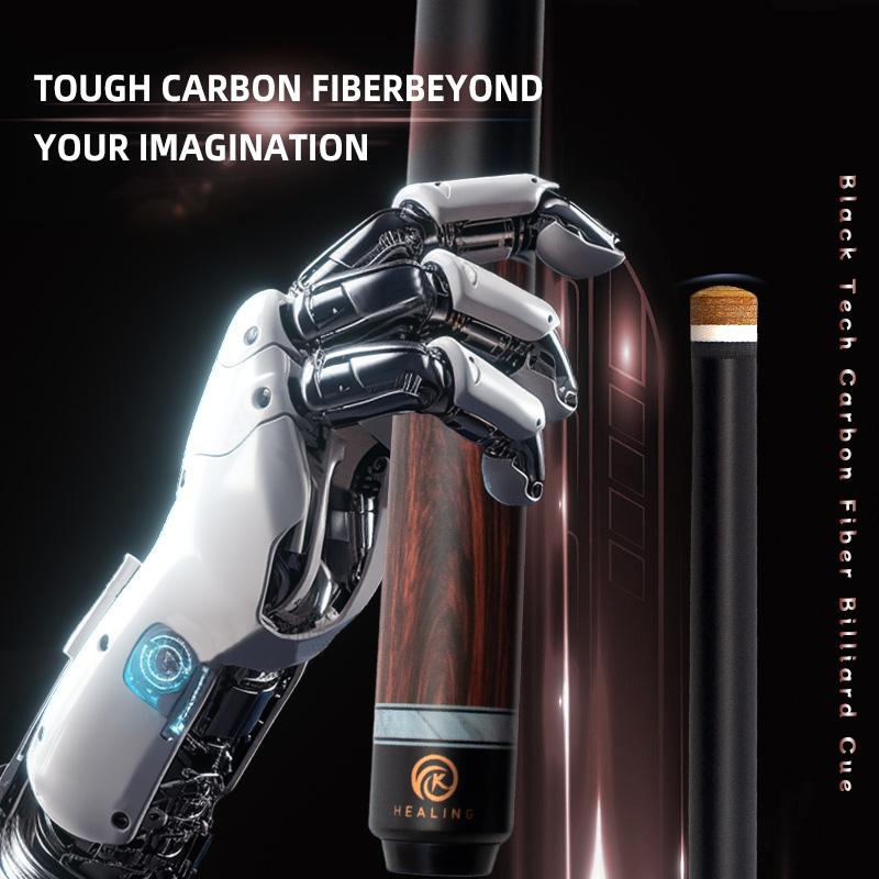 OKHEALING Pool Cue Carbon Fiber Billiards Sticks 12.4mm Tip Radial Pin Joint 147cm/58inch Length 19~21oz Weight