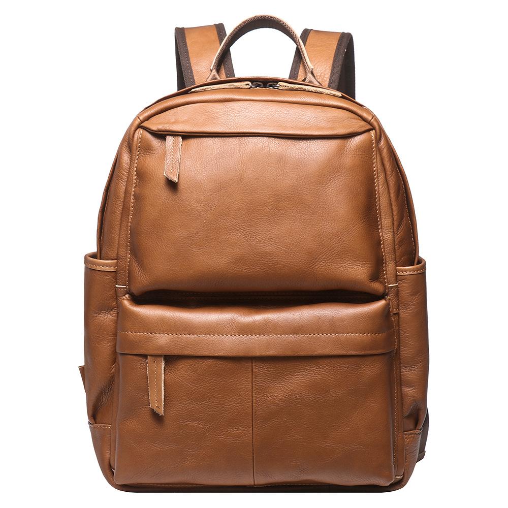 Men'S Genuine Leather Backpack, First-Layer Cowhide Leisure Travel Backpack, Large-Capacity Computer Bag, Retro Men'S Bag.