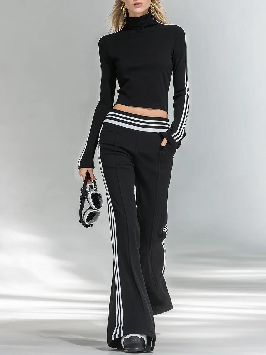 2025 Autumn/Winter Casual Women s Sports Fashion Stand-up Collar T-shirt Set M