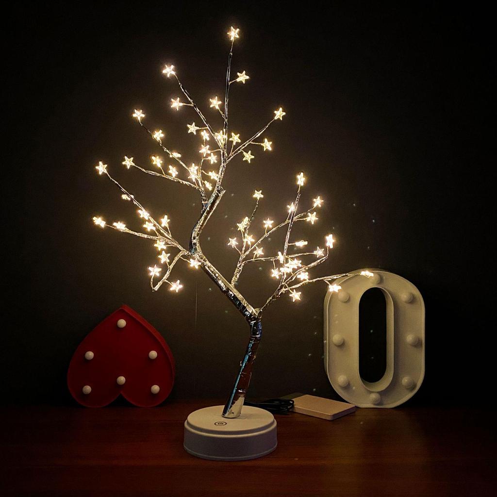 Bonsai LED Table Lamp with Pearl Gold Leaves & Silver Branches - Decorative Night Light & Christmas Tree Decor